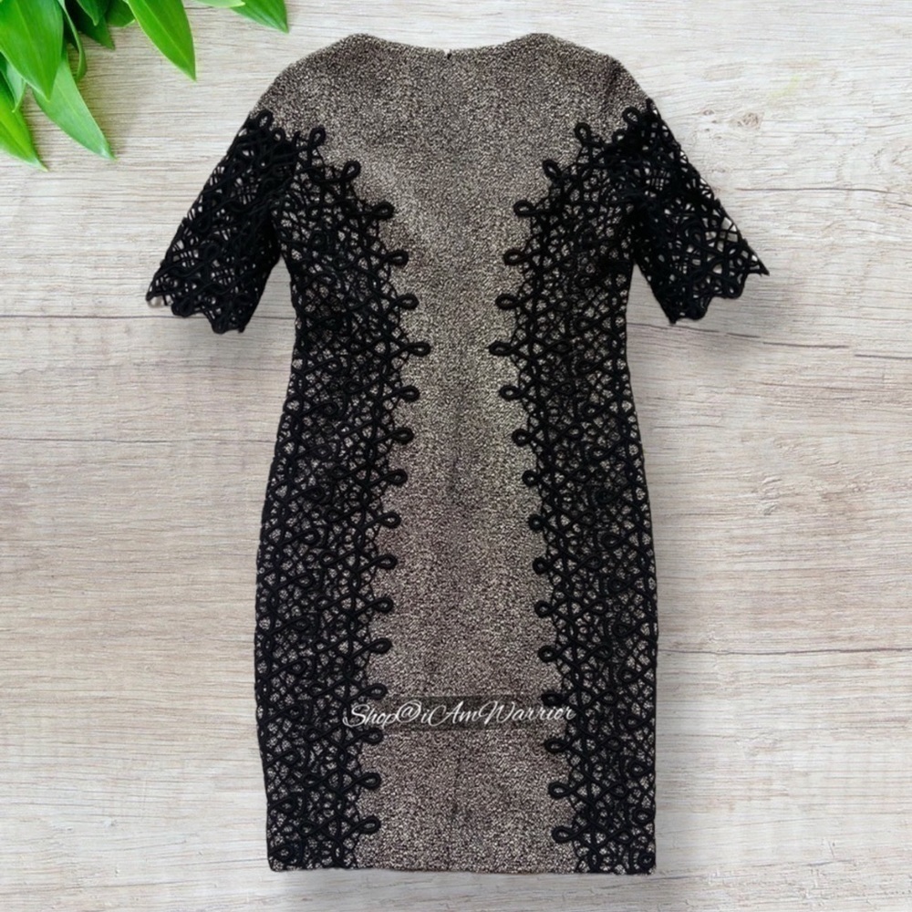 Lela Rose Textured Sheath Dress w/ Black Corded Lace Panels *shop@iAmWarrior - Picture 6 of 12